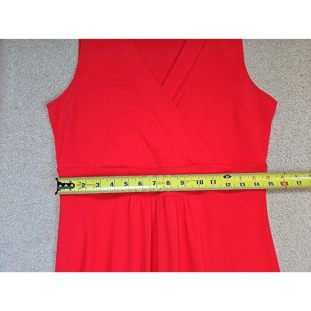 Lands' End Red Orange Maxi Dress Pima Cotton Stretch Surplice Bodice M Side Slit